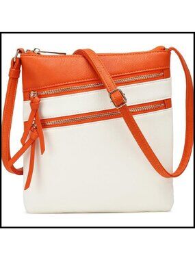 Color Block Crossbody Bag 3 External Zipper Compartments Adjustable Strap